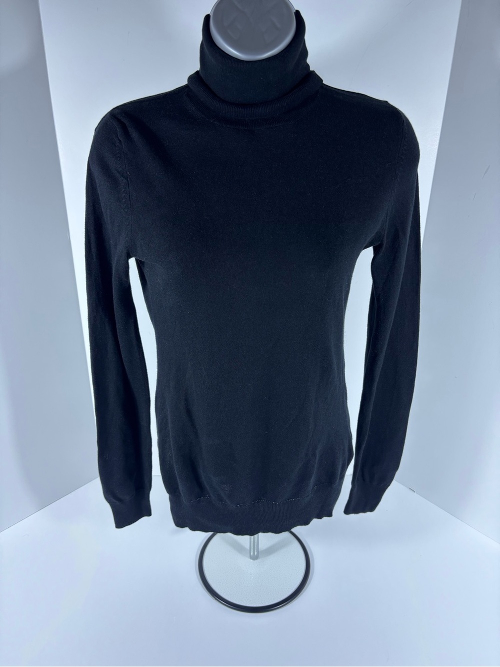 Massimo Dutti Silk Cotton Cashmere Black Turtleneck Sweater | Size S (US XS)